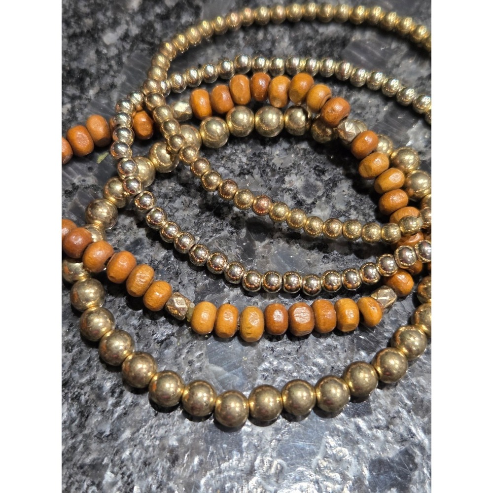 BOHO CHIC METAL AND WOOD BEADED BRACELET STACK